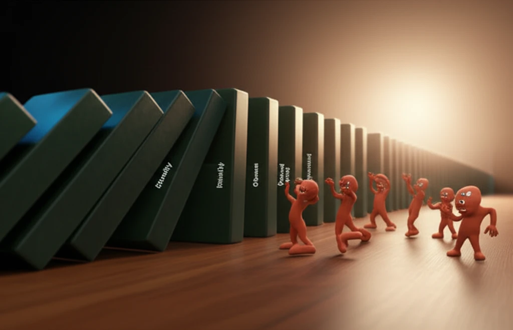 Domino effect representing metabolic syndrome, with insulin receptors.