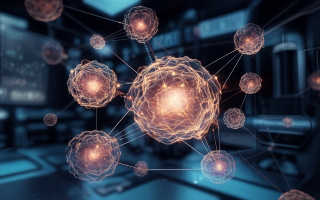 Glowing liver spheroids in a futuristic lab, representing stem cell research.