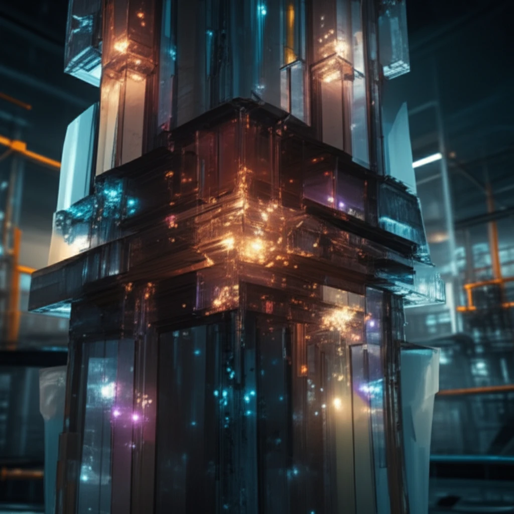 A layered crystal structure with glowing atomic defects, symbolizing radiation resistance in MAX phases.