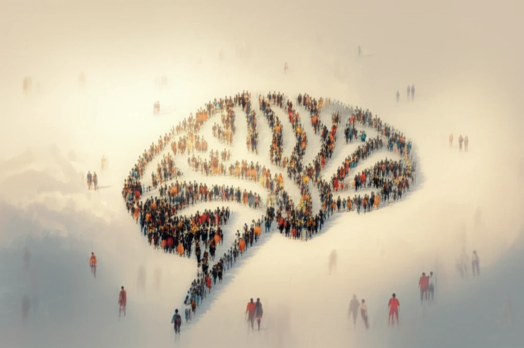 Diverse group of people forming a brain, symbolizing global psychology.