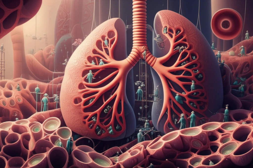 Surreal lung landscape with surgeons.