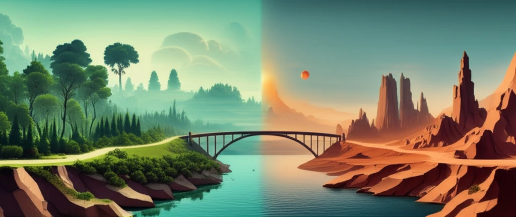 Surreal illustration comparing Finland and Chile's mental health landscapes.