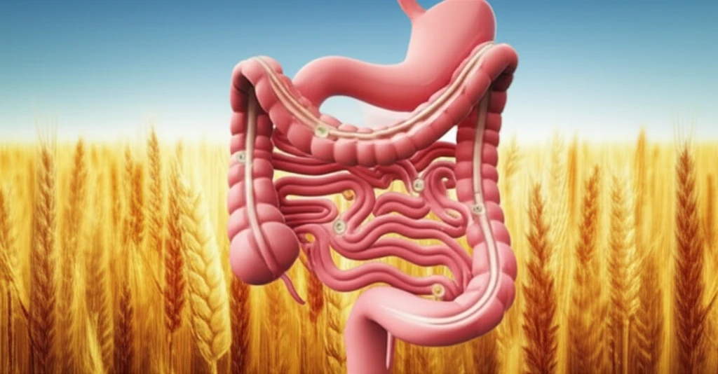 Wheat field transforming into a healthy digestive system.