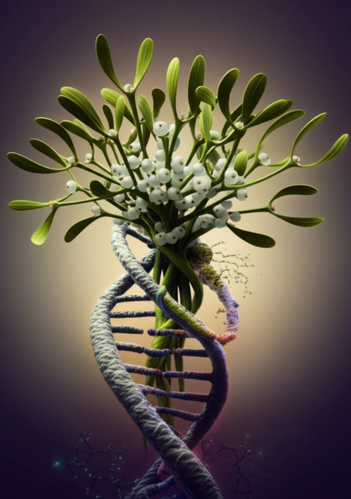 Mistletoe and DNA strands symbolizing cancer fatigue treatment