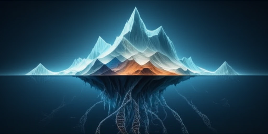 Iceberg graphic representing childhood cancers and underlying genetic mutations.