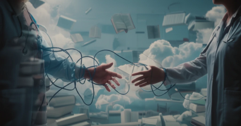 Surreal illustration depicting communication challenges in medicine.