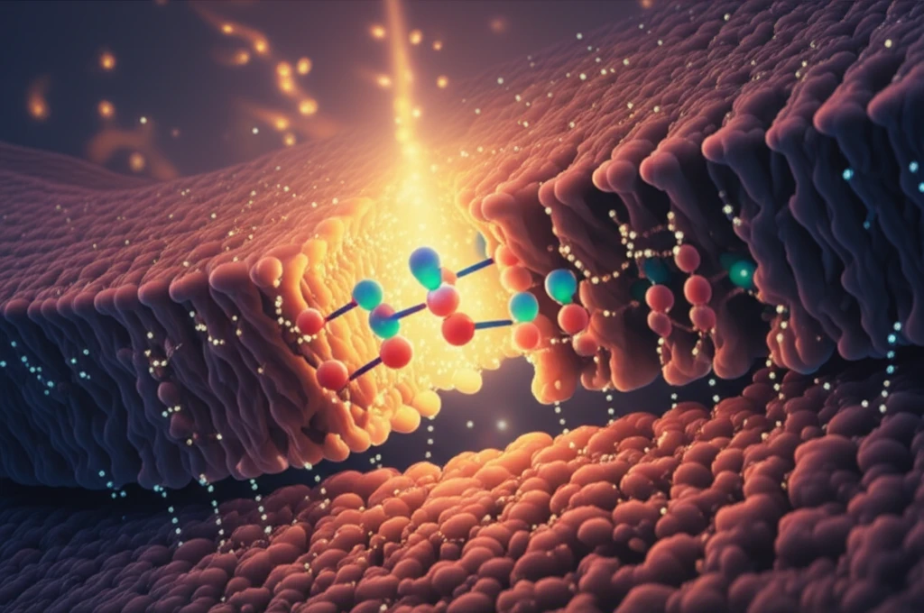 Illustration of sugar transport through a bacterial membrane channel with hydrogen bonds.