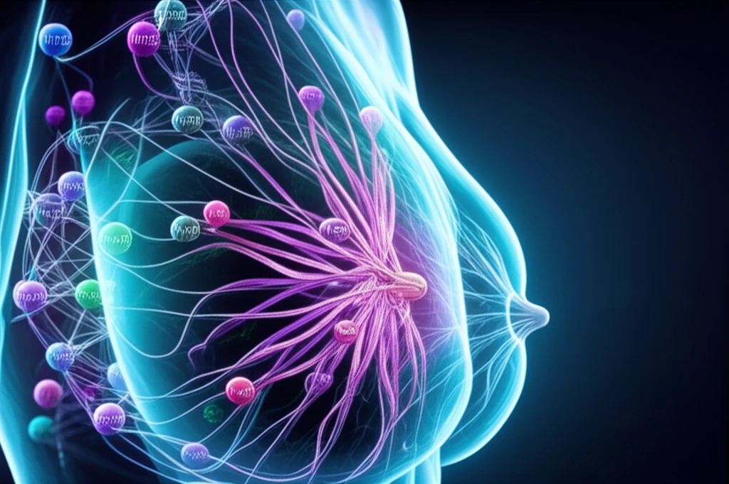 Interconnected HER receptors on a breast cancer cell surface.