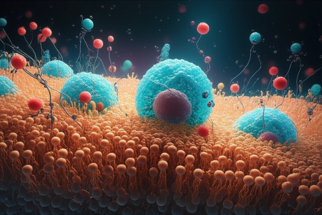 Cell membrane being dissolved by SMA copolymers, revealing proteins.
