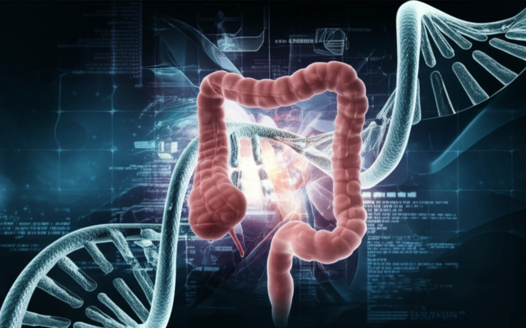 DNA strand intertwined with a colon.