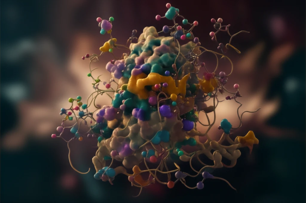 Protein molecule with metal complexes.