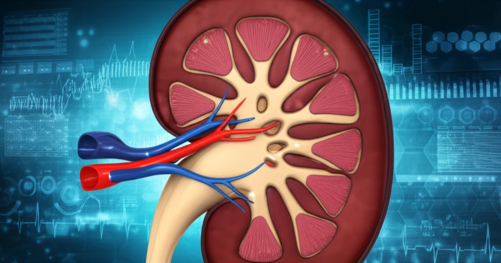 Microscopic view inside a kidney, glomeruli, personalized treatment.