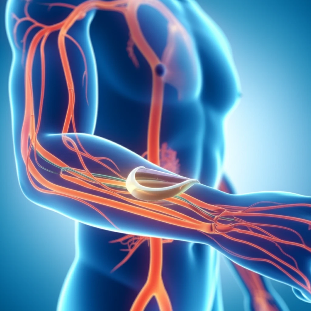 Futuristic health monitoring concept with glowing veins and arteries.