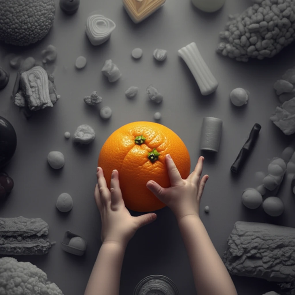 A child reaching for an orange, symbolizing vitamin C deficiency.