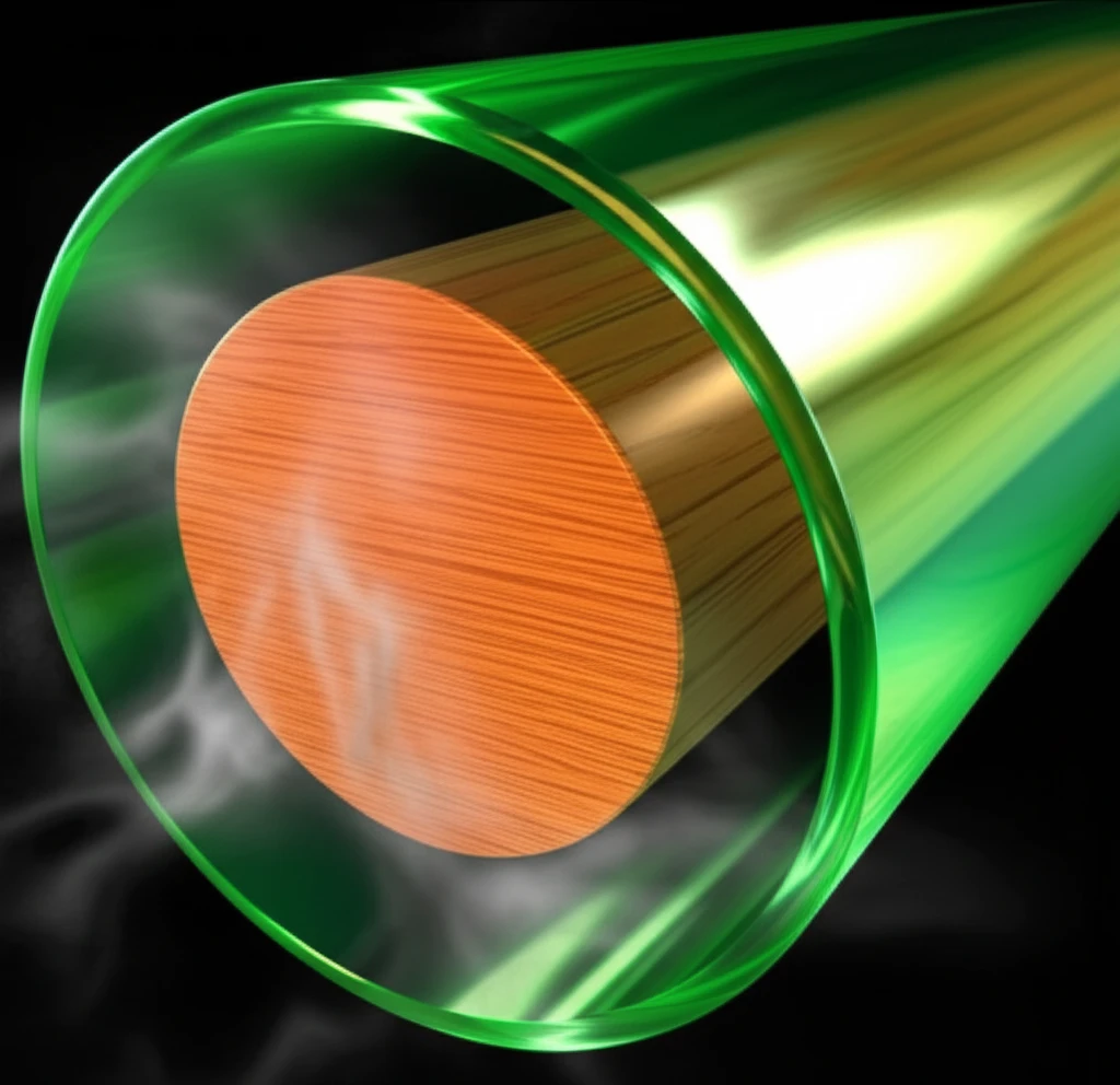 Cross-section of a wood-plastic composite (WPC) with a glass-fiber reinforced shell, illustrating thermal stability.