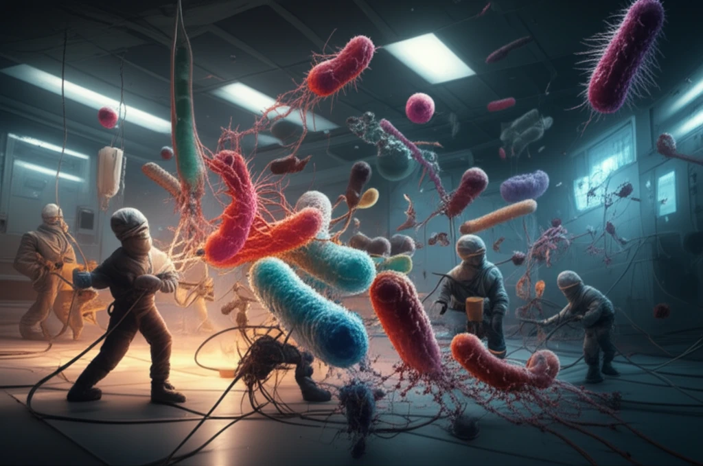 Salicid microscopic warriors battling bacteria and fungi in hospital environment.