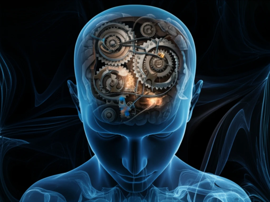 Brain with interconnected gears illustrating enzyme kinetics and balance.