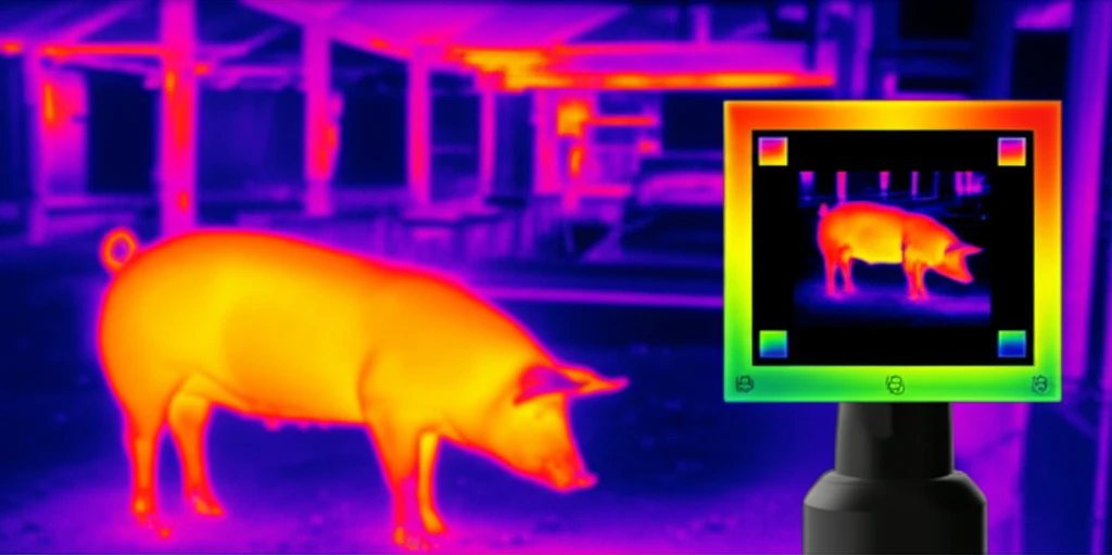 Thermal image of a pig showing temperature variations.