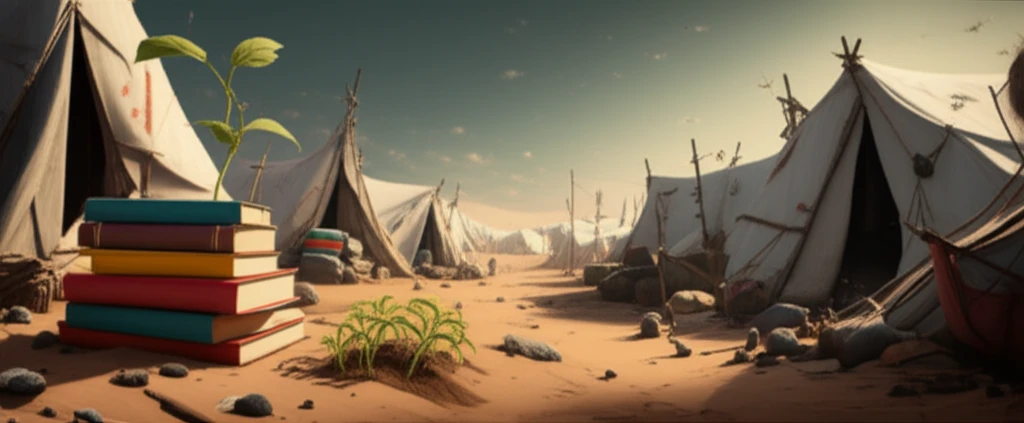Symbolic illustration of adolescent resilience in a refugee camp.