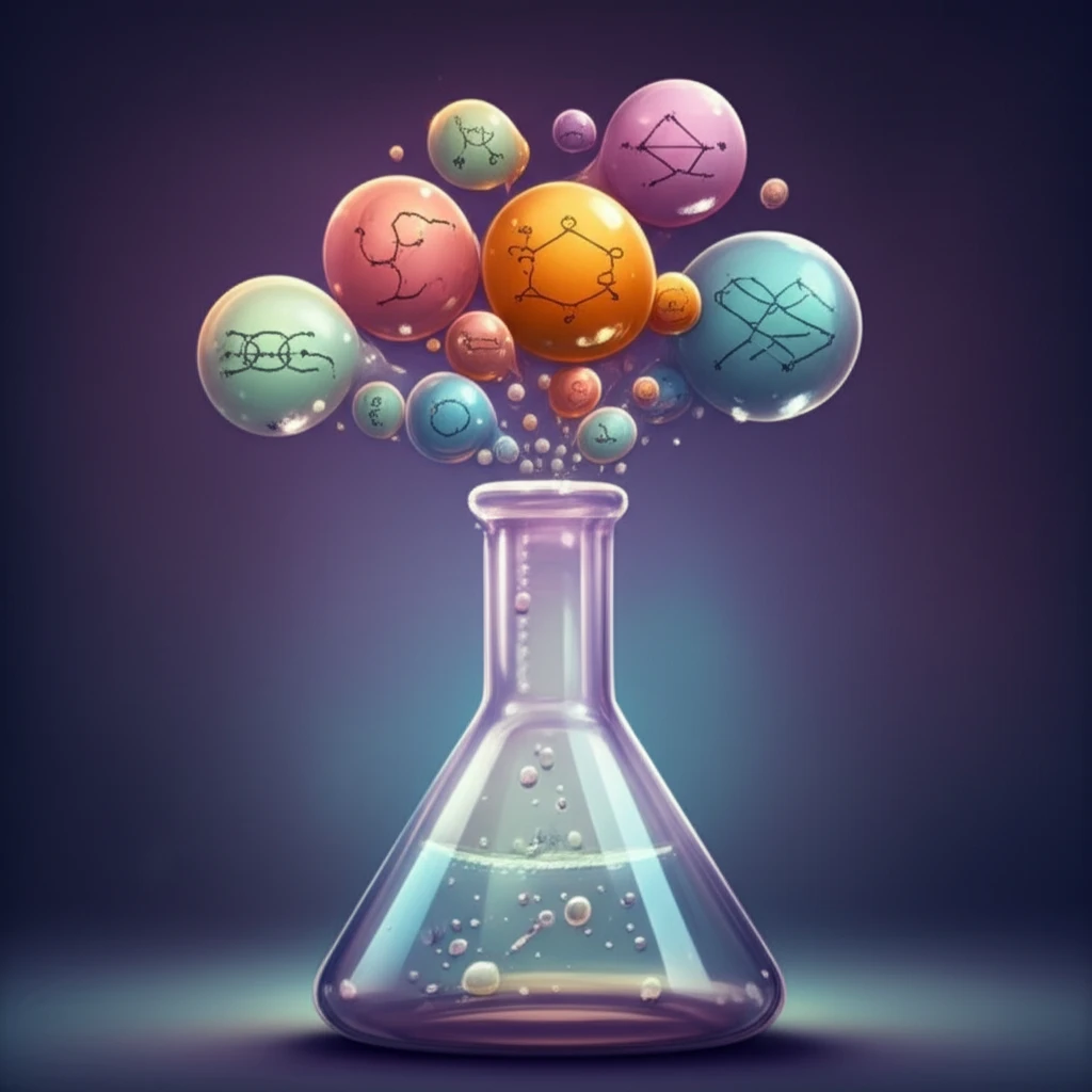 Chemistry flask with thought bubbles illustrating argumentation