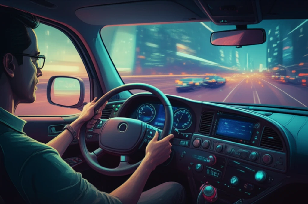 Driver in a semi-autonomous vehicle deciding between automated and manual control.