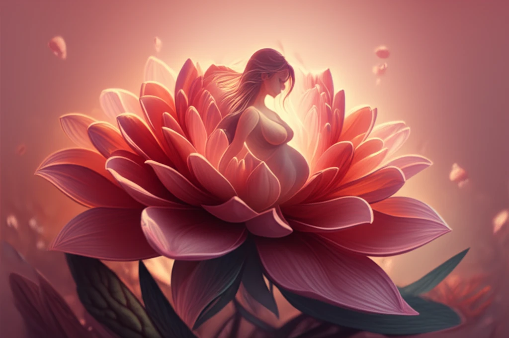 Blooming flower with a pregnant woman silhouette representing pregnancy after 40.