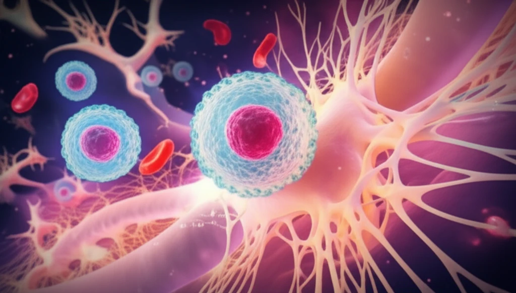 Myeloma cells interacting with bone marrow environment.