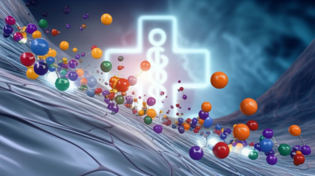 Medical symbol molecules being filtered