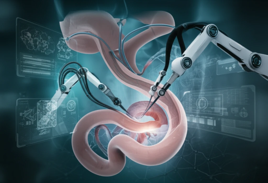 Robotic arm assisting in colorectal surgery.