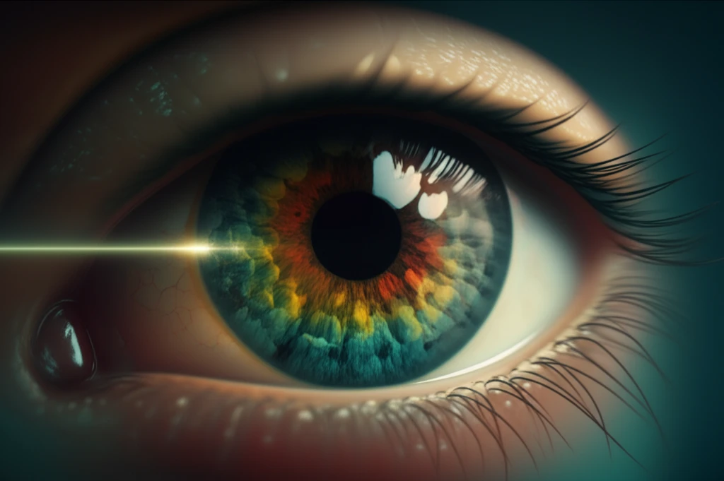 Illustration of an eye with a topographical map, symbolizing SMILE and LASIK vision correction.