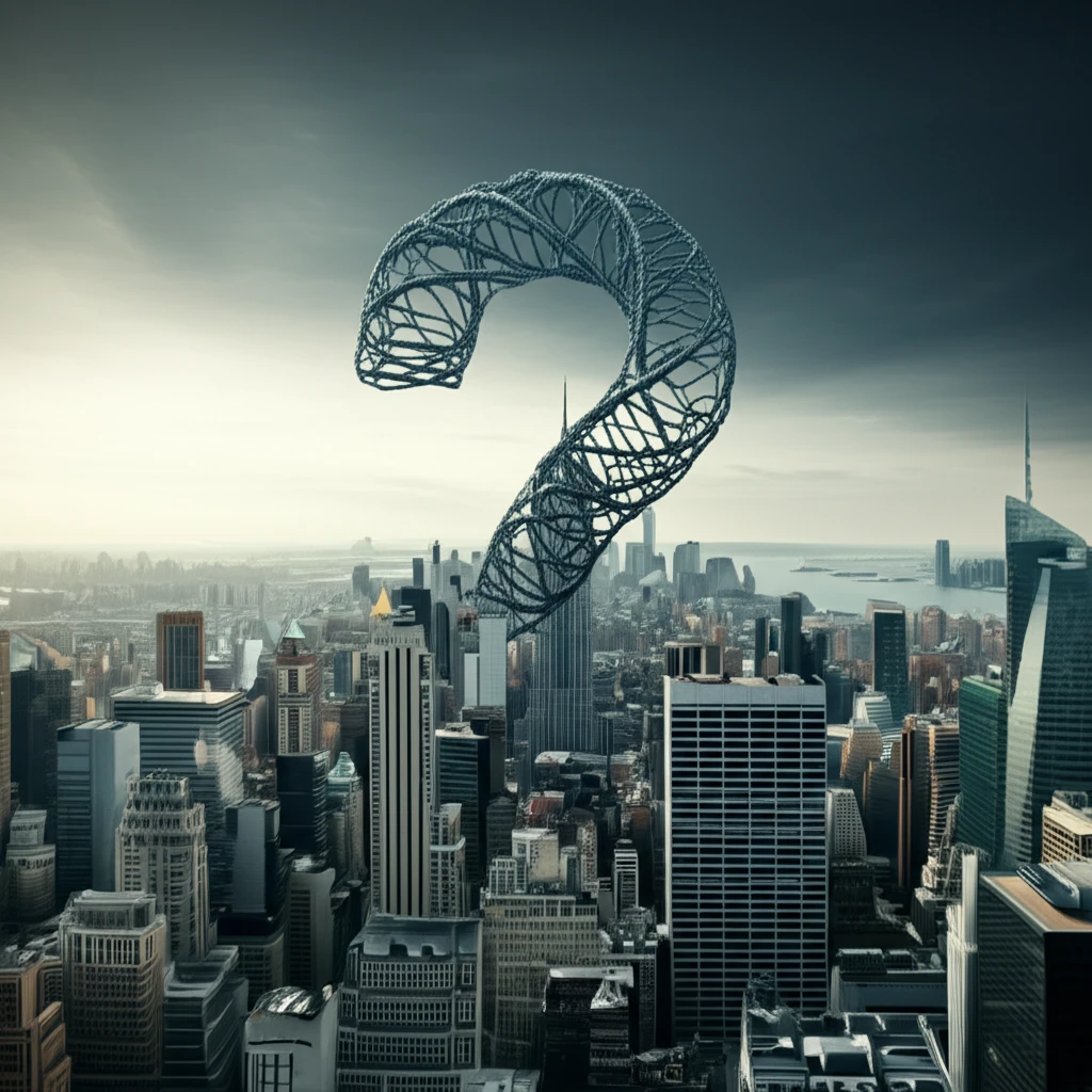 DNA strand transforming into a question mark, symbolizing the mystery of Lynch-like syndrome.