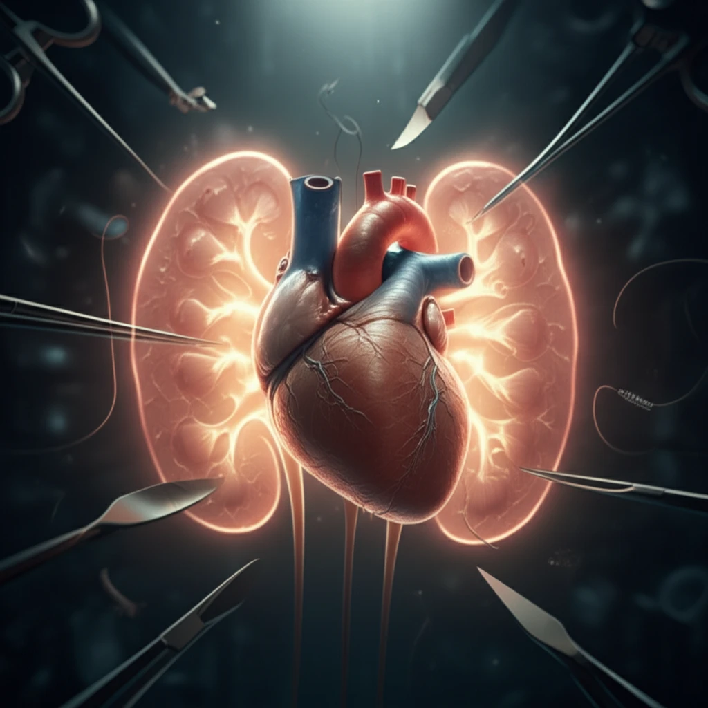 A heart inside a kidney-shaped forcefield, protecting it from surgical instruments.