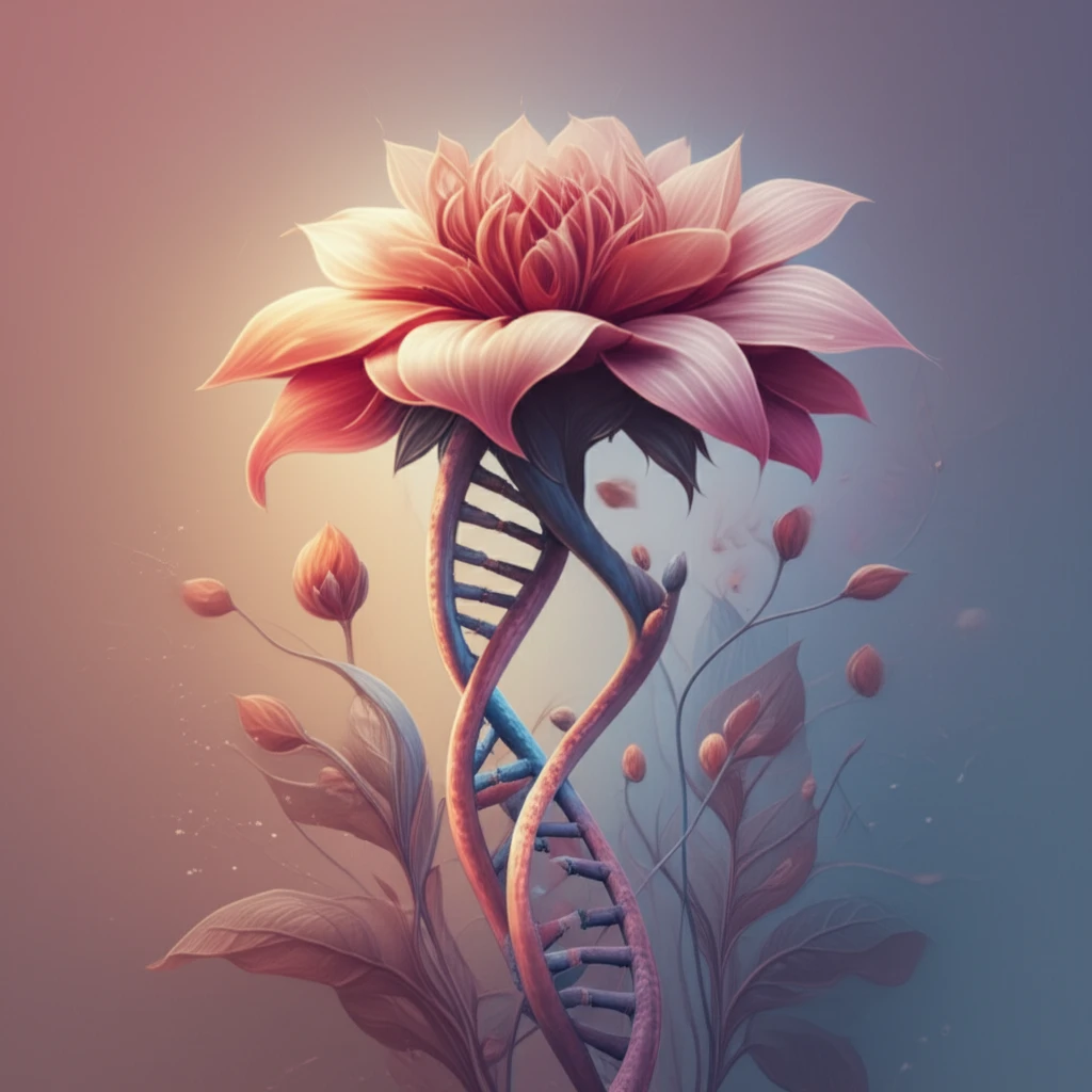 DNA strand with a flower with a cleft petal