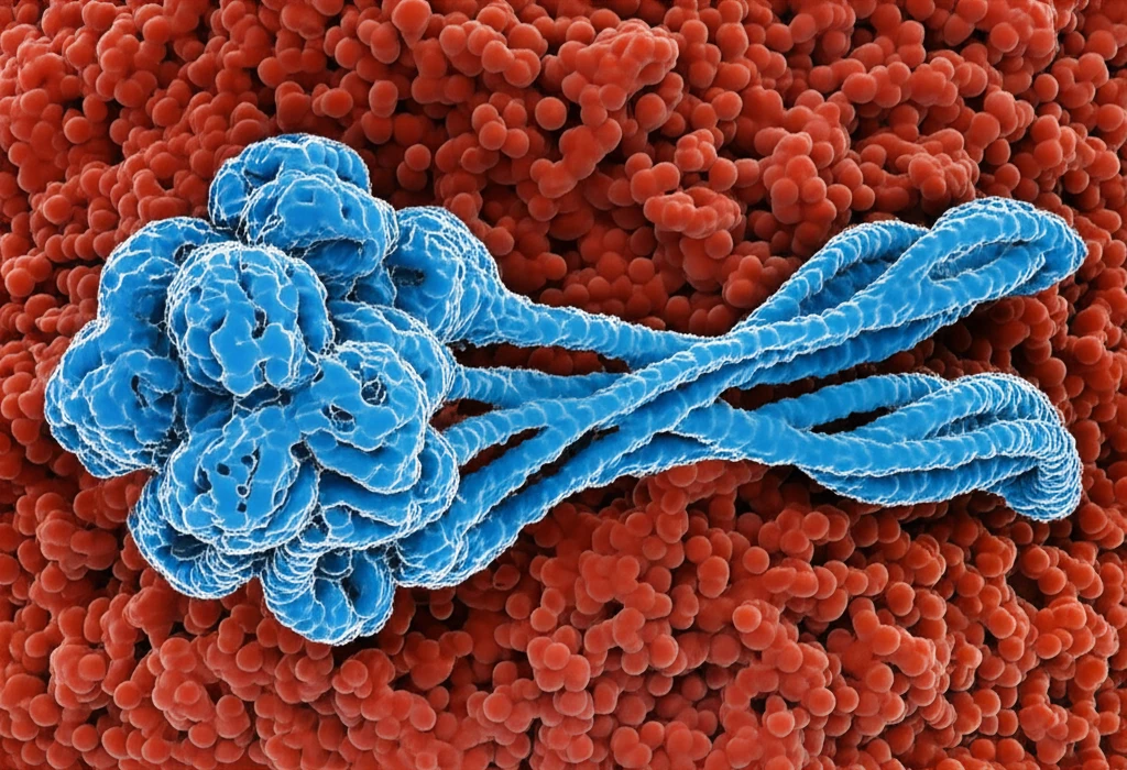 Microscopic view of von Willebrand factor molecules