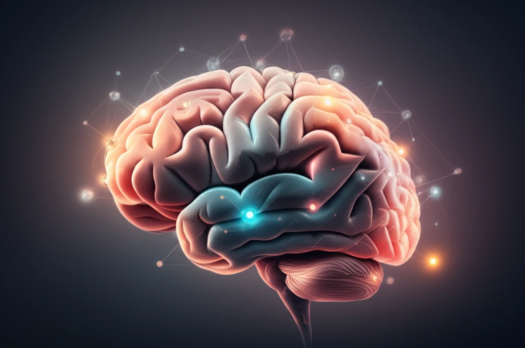 Brain with interconnected nodes, some dim, representing alexithymia
