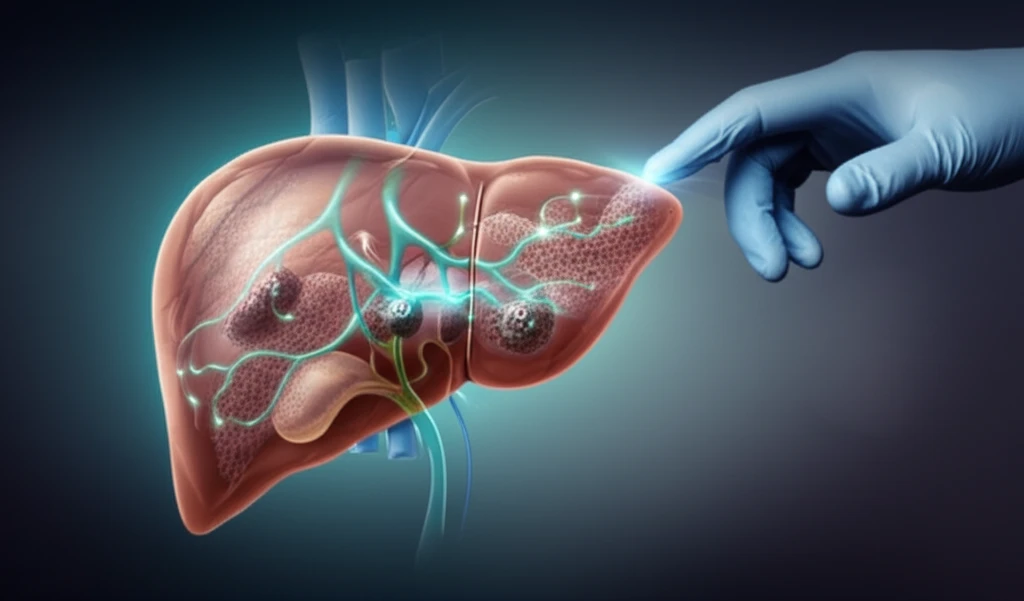 Targeted therapy pathways in the liver, guiding surgeon's hand.