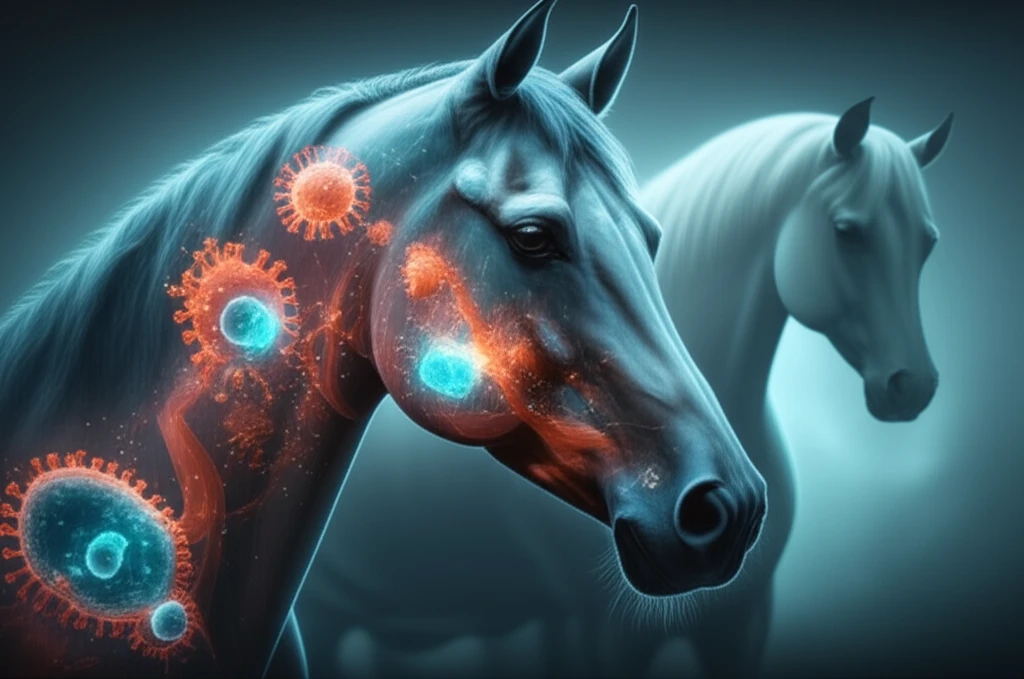Equine herpesvirus battling with immune cells in a horse.