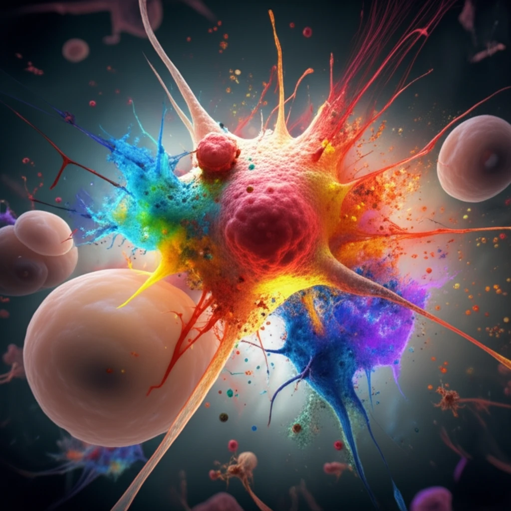 Surreal illustration of an immune system attacking healthy cells in HLH.