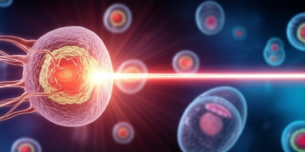 Proton beam precisely targeting cancer cell.