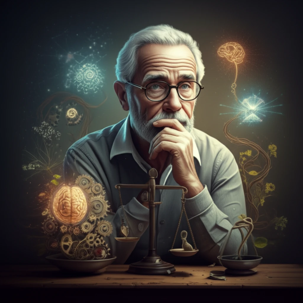 A senior citizen contemplates the multifaceted aspects of their well-being.