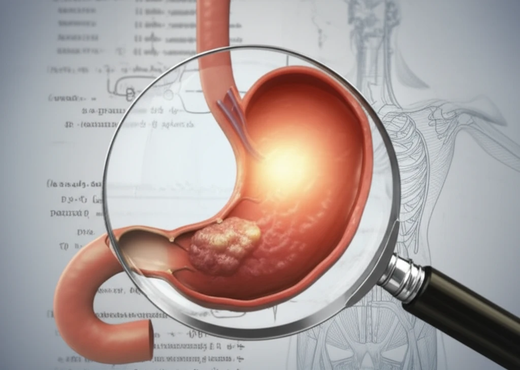 Illustration of a gastric cyst being examined