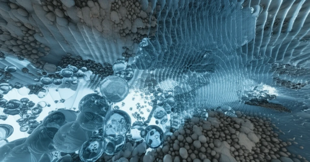 Microscopic view of particle interaction in concrete matrix.