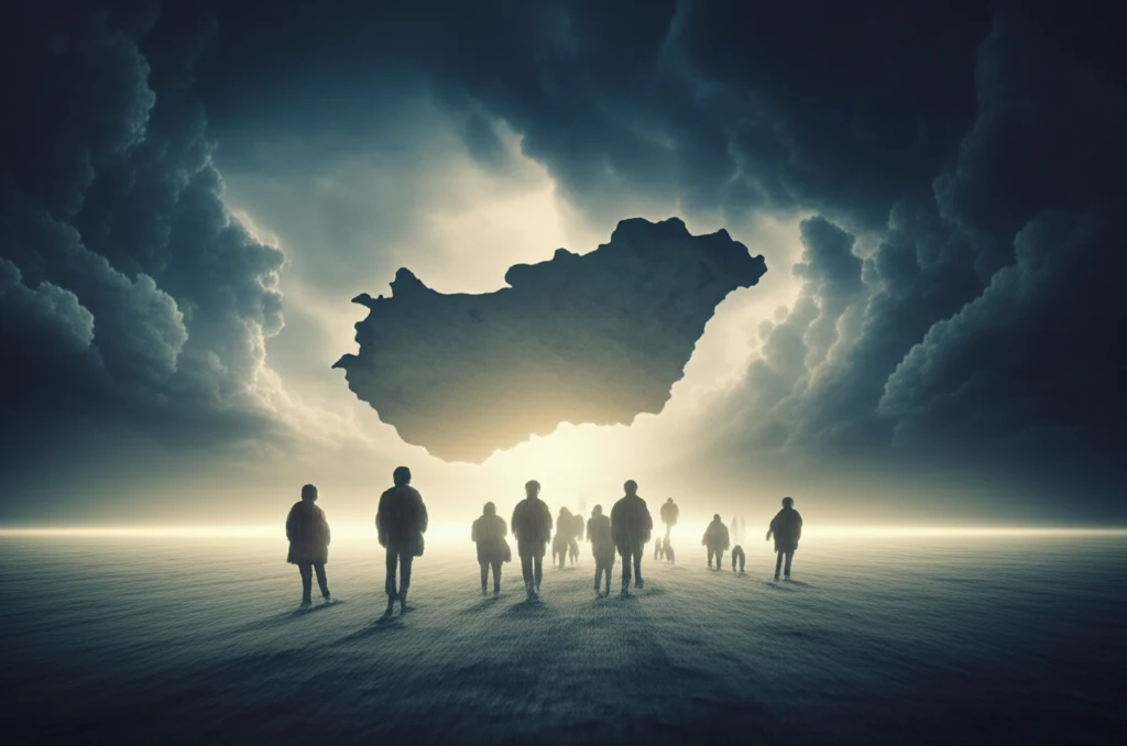 A group of asylum seekers journeying towards Hungary, escaping conflict.