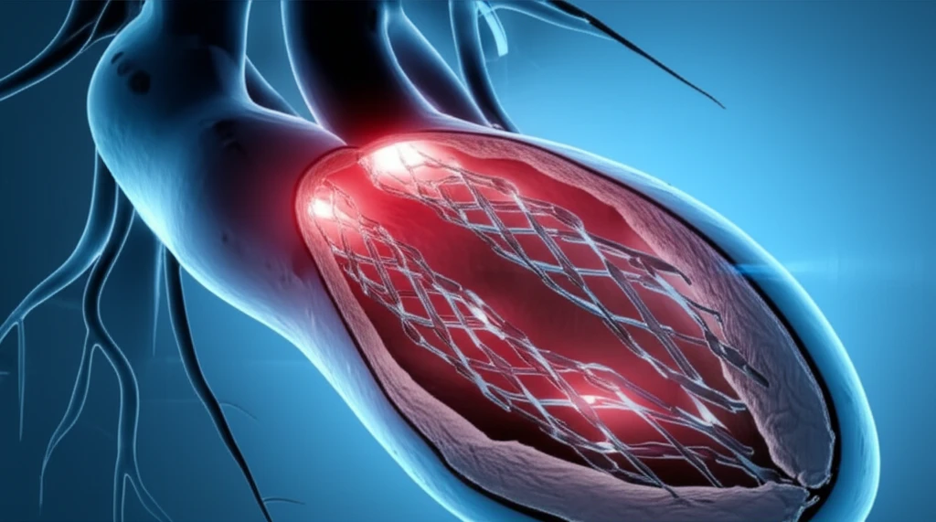 Illustration of aortic dissection with stents restoring blood flow.