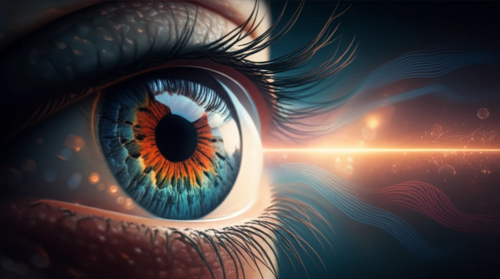 Illustration of light interacting with the human retina, showcasing photoreceptor layer changes.