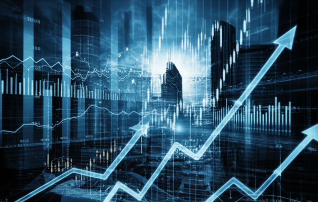 Stylized cityscape representing interconnected financial markets driving economic growth.