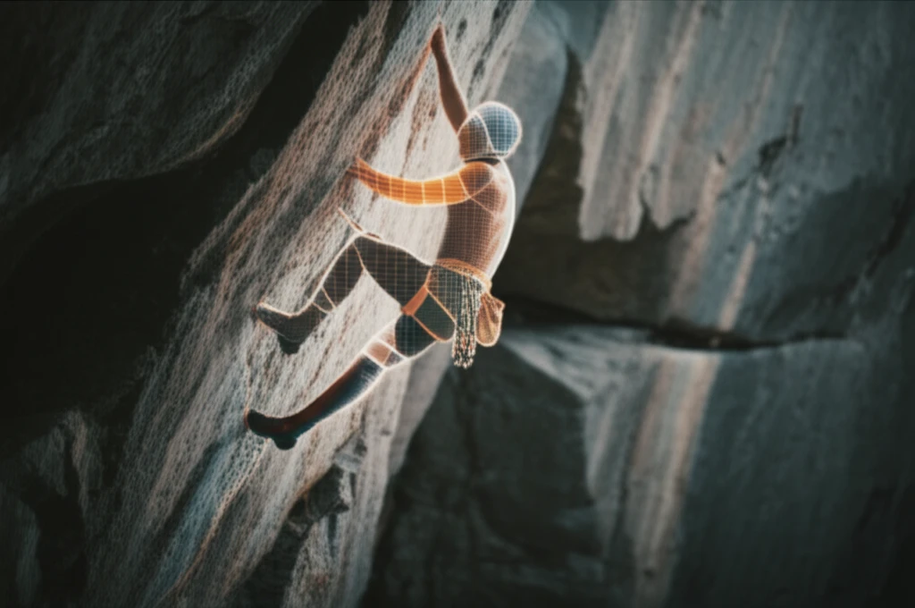 Rock climber with dynamic value overlay.