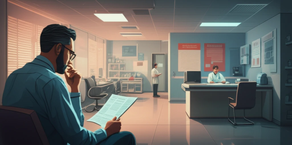 Doctor writing prescription with subtle influences in the background.