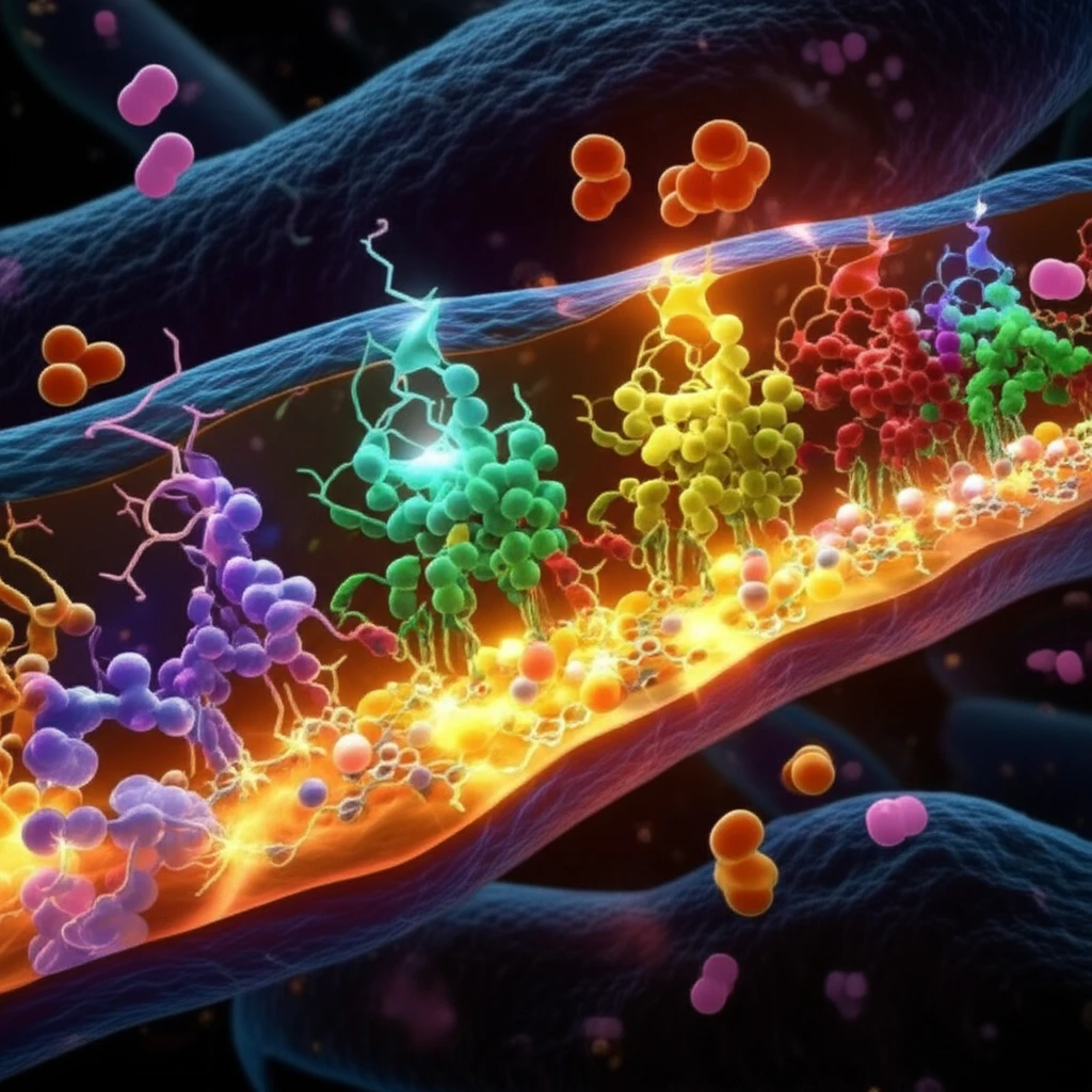 Microscopic view of bacterial cell producing drug compounds with tandem ACP protein assembly line.