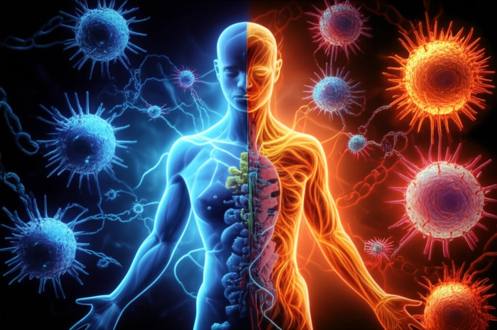 Surreal illustration of SOCS3 protein acting as both a shield and a sword in the context of cancer cells.